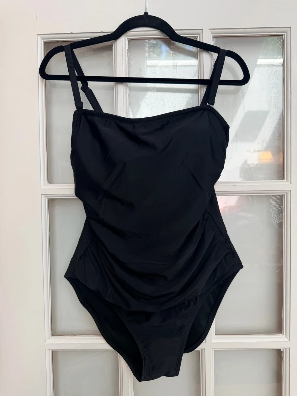 DKNY Chic Beach Pool Black Tummy Control Ruched One-Piece Swimsuit Plus Size XXL
